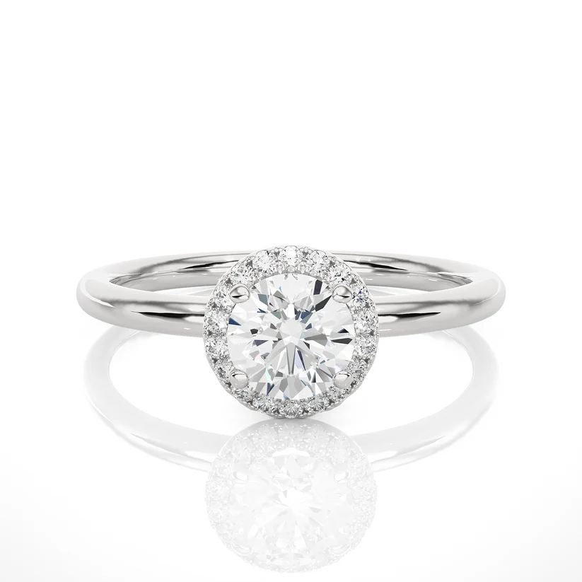 Gold Round Halo Solitaire Engagement Ring for Women | Diamond Halo Wedding Ring