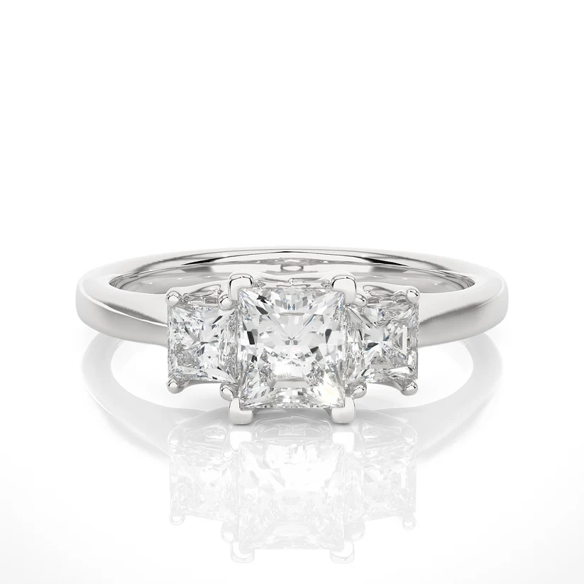 Three Stone Princess Cut Diamond Engagement Ring | Solid Gold | Classic Trilogy Ring | Gift for Her