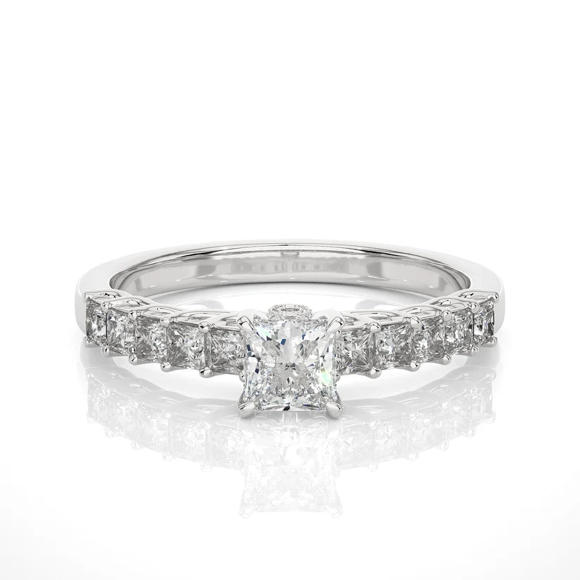 Princess Cut Diamond Half Eternity Ring | Solid Yellow Gold | Shared Prong Diamond Wedding Band | Anniversary Ring | Gift for Her
