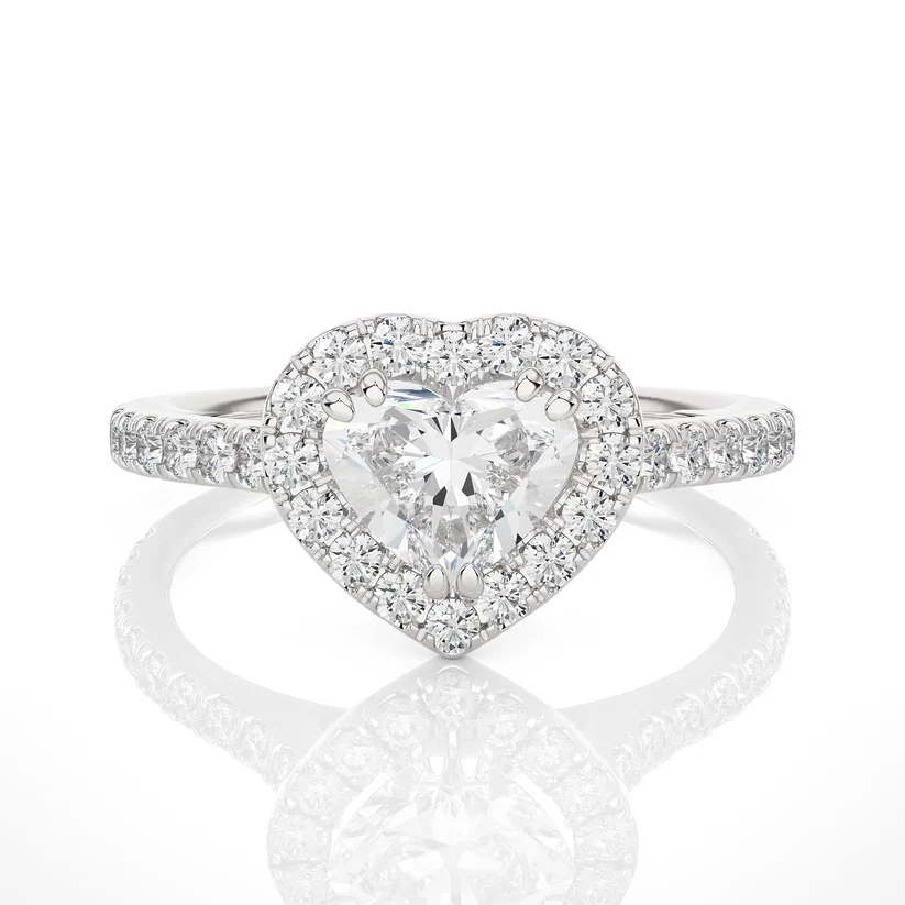 Heart Halo Diamond Engagement Ring in Solid Gold | Pavé Diamond Promise Ring | Romantic Gold Bridal Ring