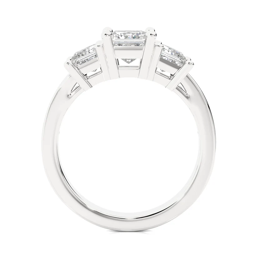 Princess Cut Three Stone Diamond Engagement Ring | Solid Yellow Gold | Channel-Set Diamond Band | Classic Trilogy Ring | Gift for Her