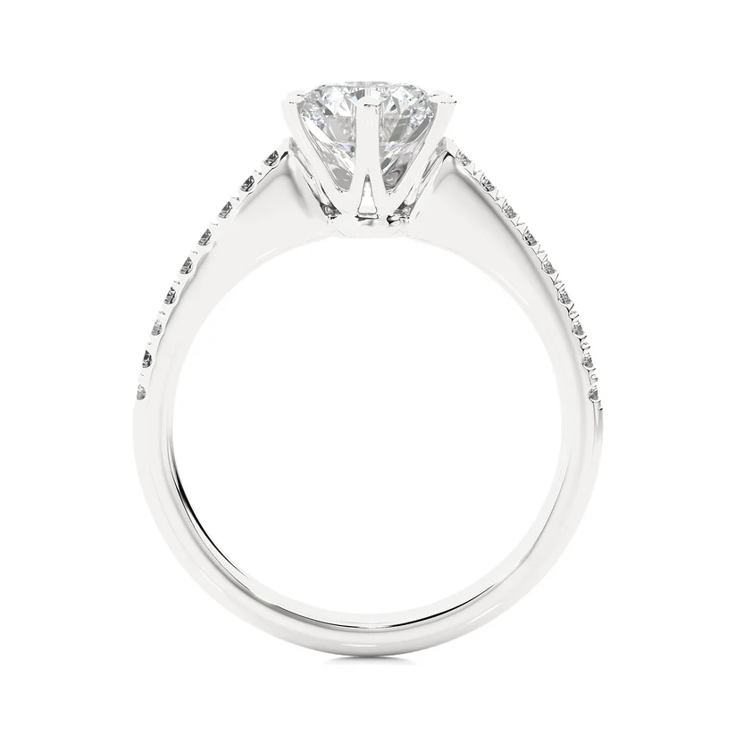 Classic Round Solitaire Diamond Gold Engagement Ring with Pavé Diamond Band