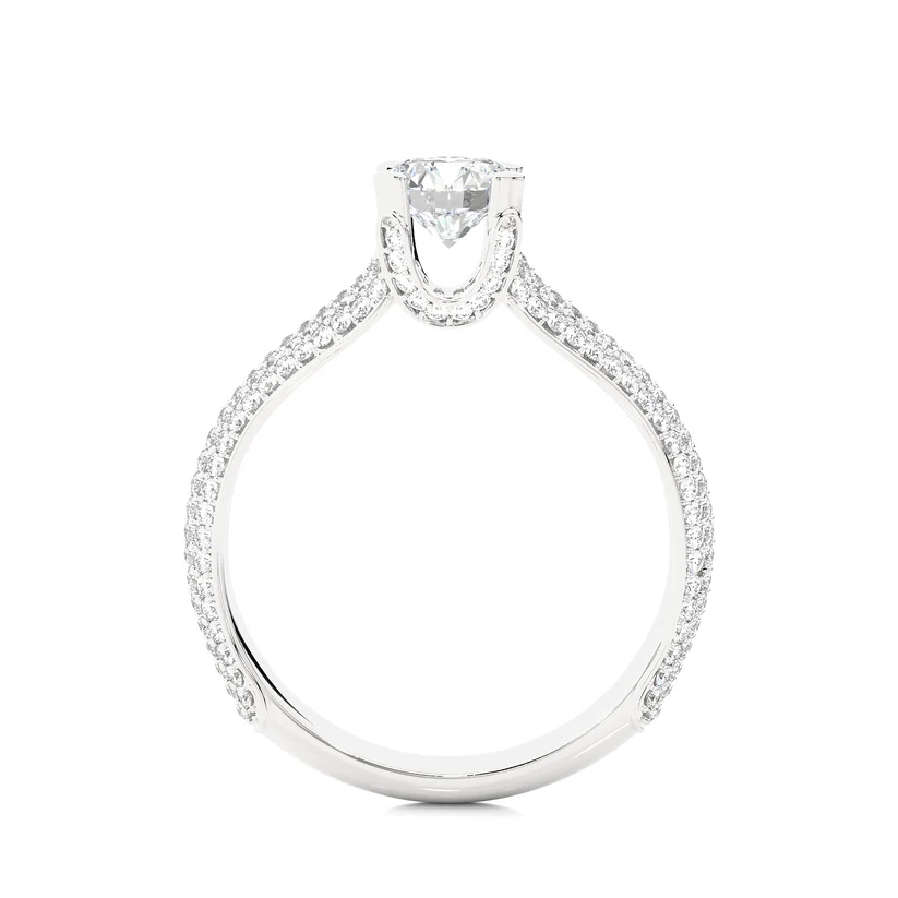 Round Brilliant Diamond Split Shank Pave Engagement Ring in Solid Gold