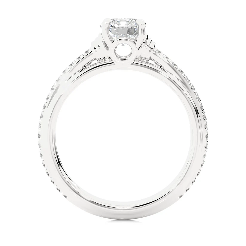 Round Brilliant Diamond Solitaire Engagement Ring with Pavé Band in Yellow Gold