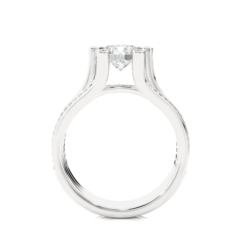 Round Brilliant Diamond Split Shank Bridal Ring Set in Solid Yellow Gold | Pavé Diamond Multi-Band Engagement Ring | Luxury Wedding Ring for Her