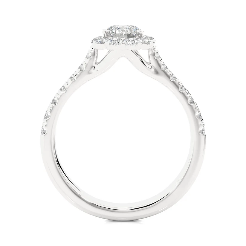 Round Halo Diamond Engagement Ring | Solid Yellow Gold | Pavé Diamond Band | Classic Halo Setting |