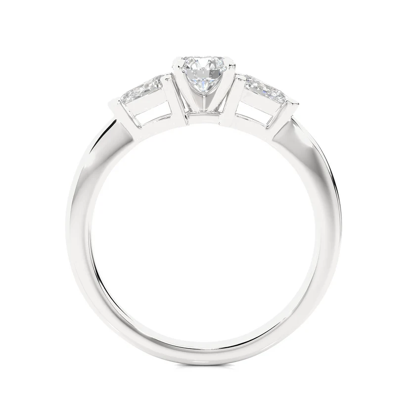 Round & Pear Cut Three Stone Diamond Engagement Ring in Yellow Gold