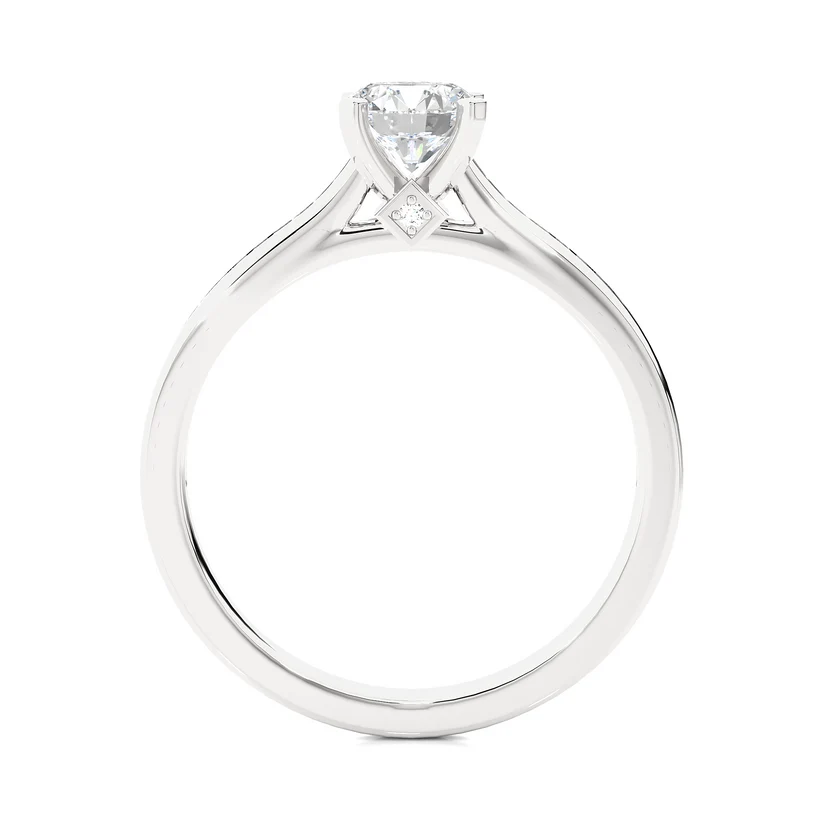 Round Solitaire Diamond Pavé Engagement Ring in Yellow Gold