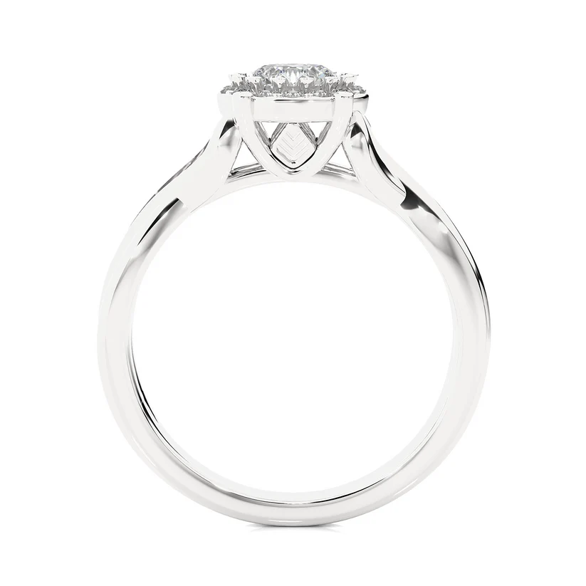 Round Halo Diamond Twist Engagement Ring | Solid Yellow Gold | Pavé Infinity Band | Classic Halo Setting