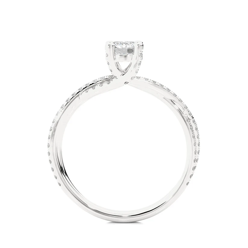 Twisted Round Solitaire Diamond Gold Engagement Ring with Pavé Diamond Band