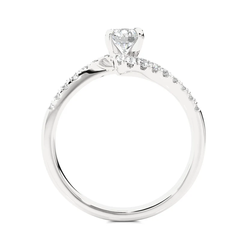 Twisted Round Brilliant Diamond Solitaire Engagement Ring | Solid Yellow Gold | Pavé Diamond Crossover Band | Four-Prong Setting | Gift for Her
