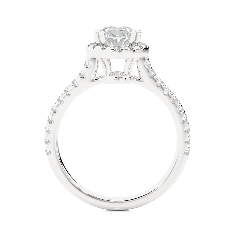Oval Cut Halo Diamond Engagement Ring | Solid Yellow Gold | Pavé Diamond Band | Classic Halo Setting