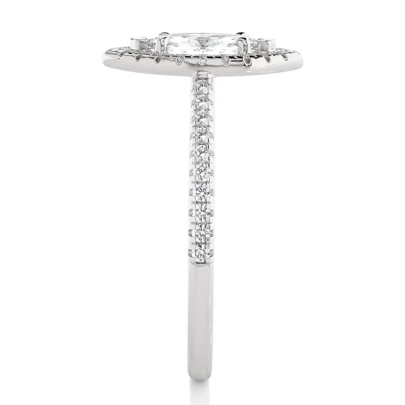 Marquise Halo Diamond Engagement Ring in Solid Gold | Vintage-Inspired Pavé Promise Ring