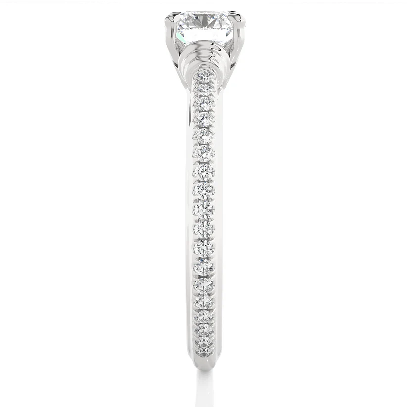 Round Brilliant Diamond Solitaire Engagement Ring with Pavé Band in Yellow Gold