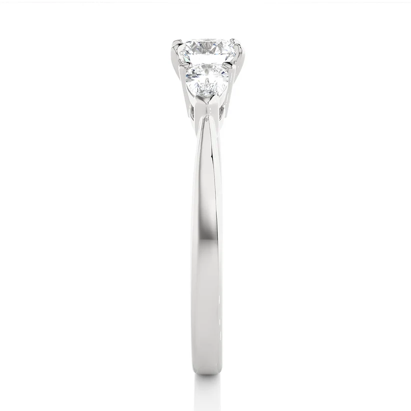 Round & Pear Cut Three Stone Diamond Engagement Ring in Yellow Gold