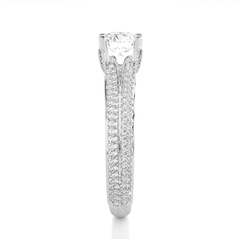 Round Brilliant Diamond Split Shank Pave Engagement Ring in Solid Gold