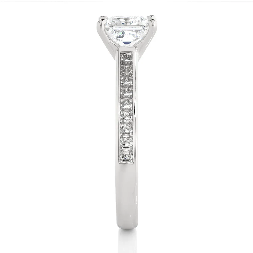 Princess Cut Diamond Gold Engagement Ring with Channel-Set Band