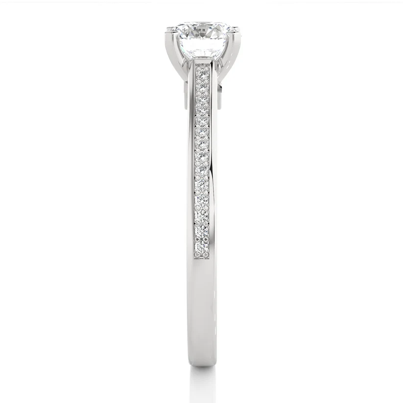 Round Solitaire Diamond Pavé Engagement Ring in Yellow Gold
