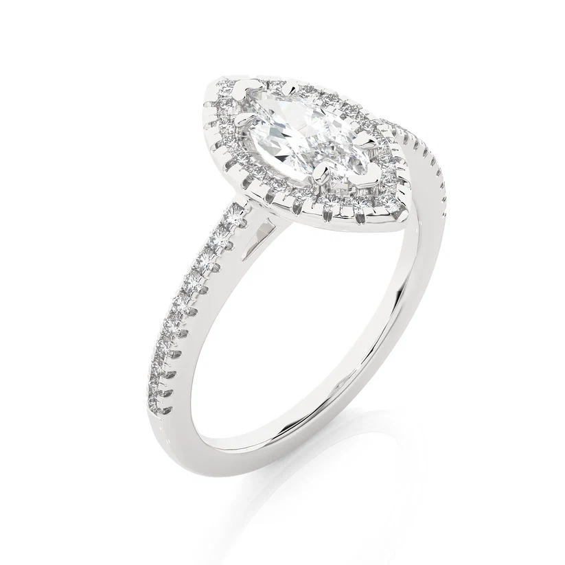 Marquise Halo Diamond Engagement Ring in Solid Gold | Vintage-Inspired Pavé Promise Ring