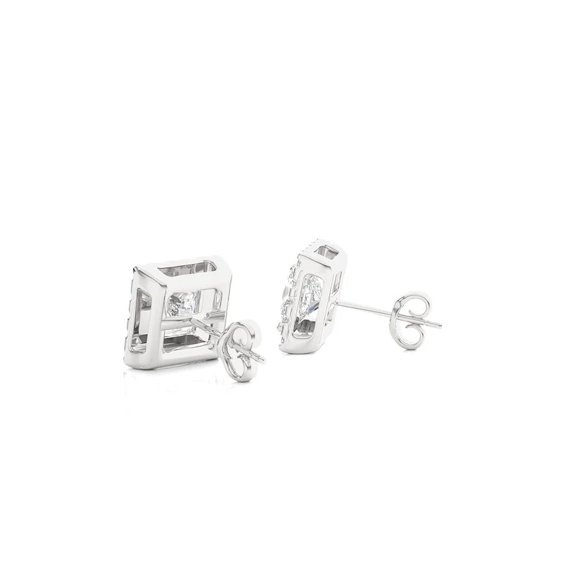 Classic Princess-Cut Diamond Halo Stud Earrings in Gold