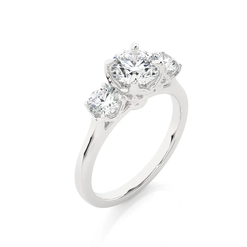 Round Brilliant Three Stone Diamond Engagement Ring | Solid Yellow Gold | Classic Trilogy Ring | Timeless Diamond Ring | Gift for Her