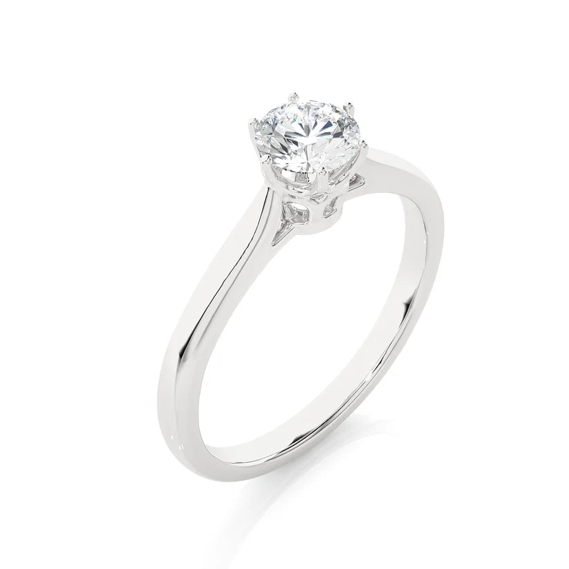 Classic Round Solitaire Diamond Engagement Ring in Solid Yellow Gold | Round Brilliant Diamond | Minimalist Six-Prong Ring