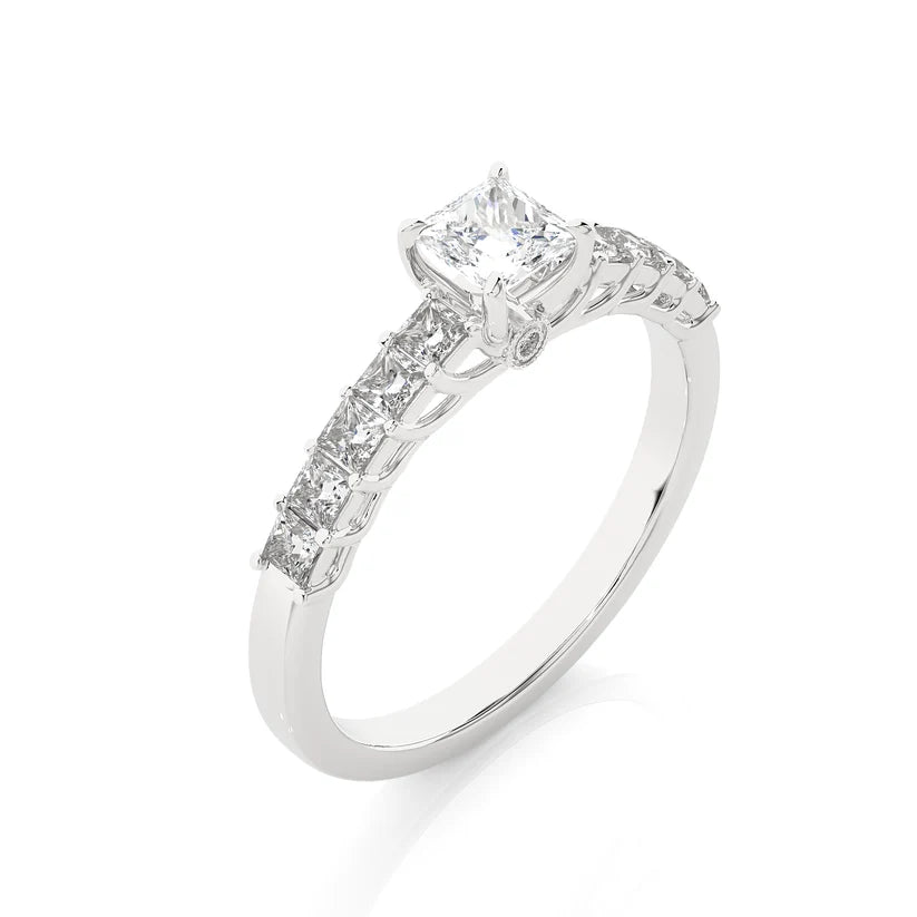 Princess Cut Diamond Half Eternity Ring | Solid Yellow Gold | Shared Prong Diamond Wedding Band | Anniversary Ring | Gift for Her