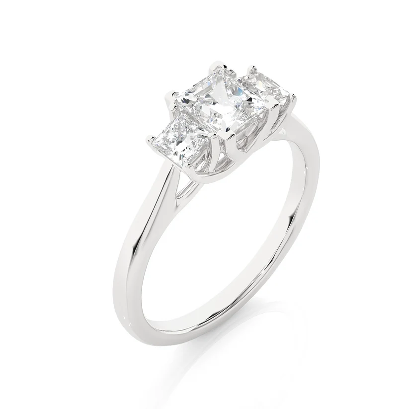 Three Stone Princess Cut Diamond Engagement Ring | Solid Gold | Classic Trilogy Ring | Gift for Her