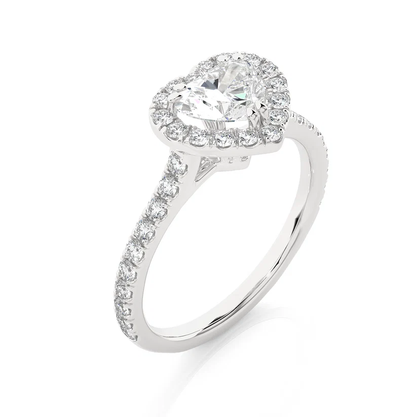 Heart Halo Diamond Engagement Ring in Solid Gold | Pavé Diamond Promise Ring | Romantic Gold Bridal Ring