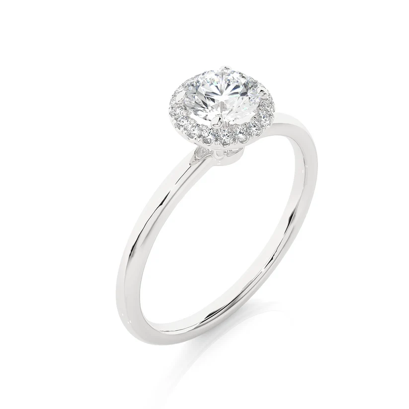 Gold Round Halo Solitaire Engagement Ring for Women | Diamond Halo Wedding Ring