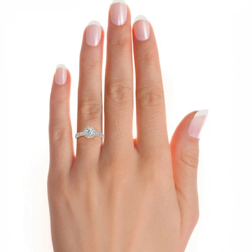 Round Halo Diamond Engagement Ring | Solid Yellow Gold | Pavé Diamond Band | Classic Halo Setting |