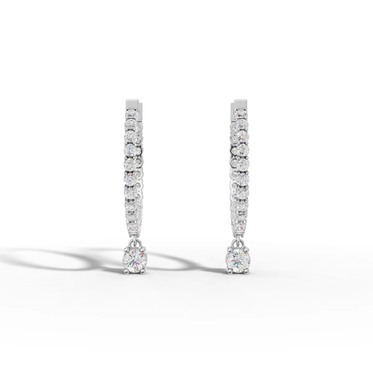 Classic Diamond Drop Hoop Earrings in 925 Sterling Silver
