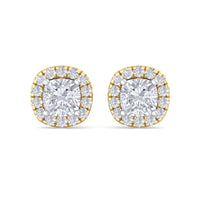 Cushion-Cut Diamond Halo Stud Earrings in Gold