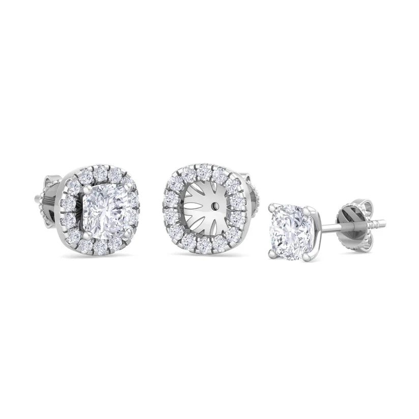 Cushion-Cut Diamond Halo Stud Earrings in Gold