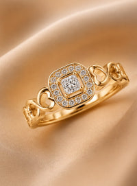 Princess-Cut Diamond Cushion Halo Promise Ring With Infinity Heart Motifs