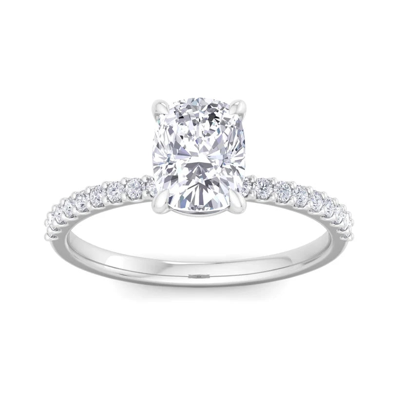 Classic Cushion Cut Diamond Engagement Ring with Half Eternity Pavé Band Gold