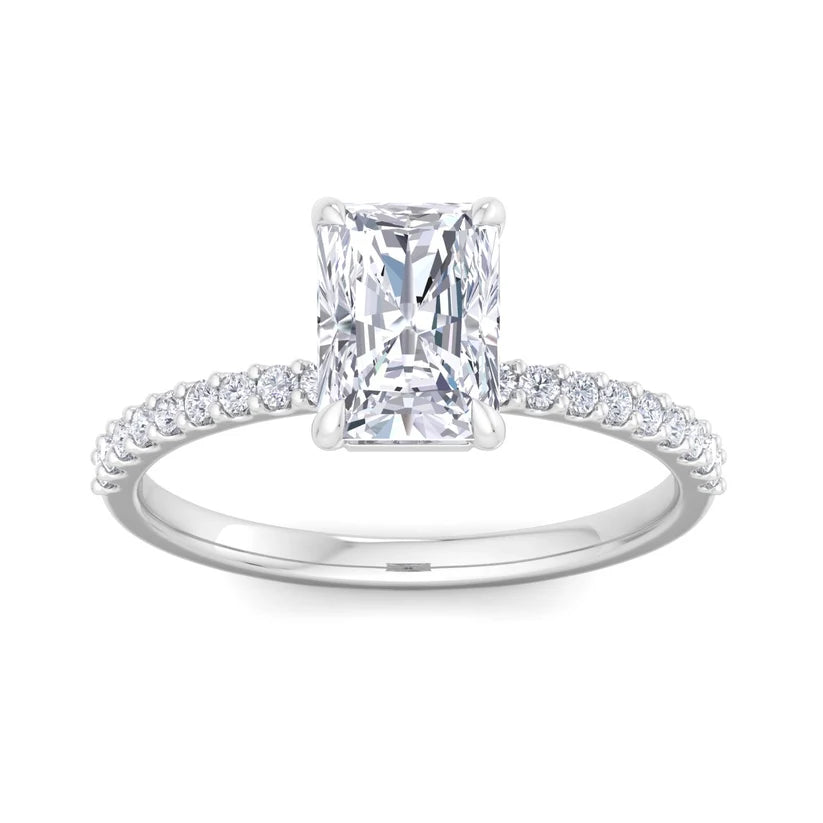 Radiant Cut Diamond Solitaire Engagement Ring with Pavé Band in Yellow Gold