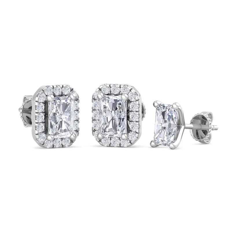 Radiant-Cut Diamond Halo Stud Earrings in Gold