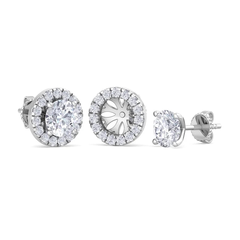 Gold Round Brilliant Halo Diamond Stud Earrings | Luxury Jewelry