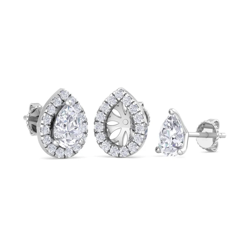 Pear-Shaped Diamond Halo Stud Earrings in Gold
