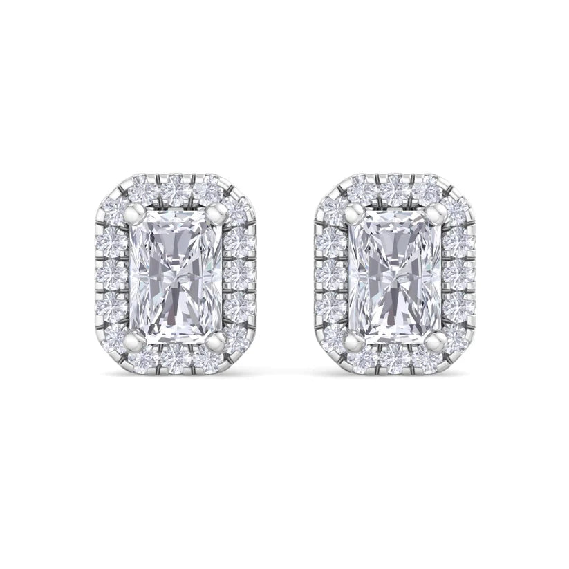 Radiant-Cut Diamond Halo Stud Earrings in Gold