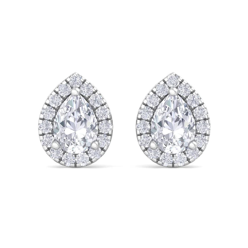 Pear-Shaped Diamond Halo Stud Earrings in Gold
