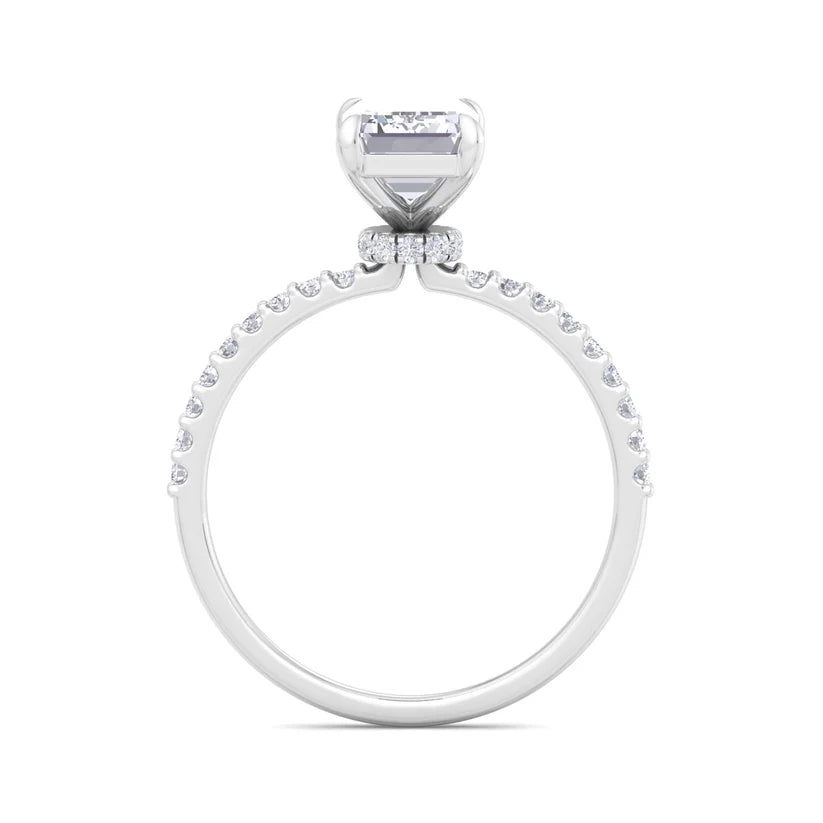 Emerald Cut Diamond Solitaire Engagement Ring with Pavé Band in Gold