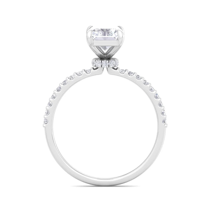 Radiant Cut Diamond Solitaire Engagement Ring with Pavé Band in Yellow Gold