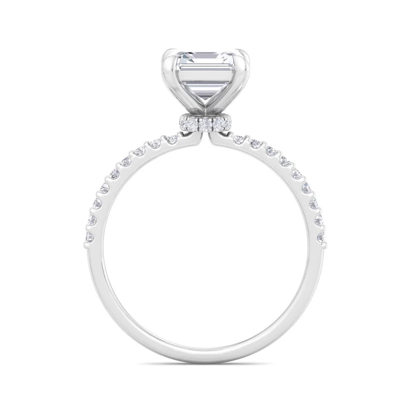 Asscher Cut Diamond Solitaire Engagement Ring | Solid Yellow Gold | Pavé Diamond Band | Classic Four-Prong Setting | Gift for Her