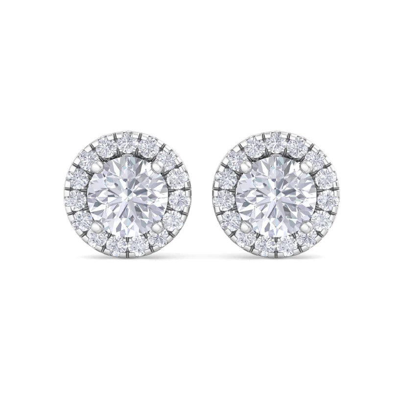 Gold Round Brilliant Halo Diamond Stud Earrings | Luxury Jewelry