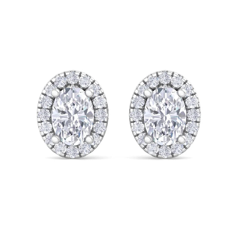 Celeste Oval-Cut Diamond Halo Stud Earrings