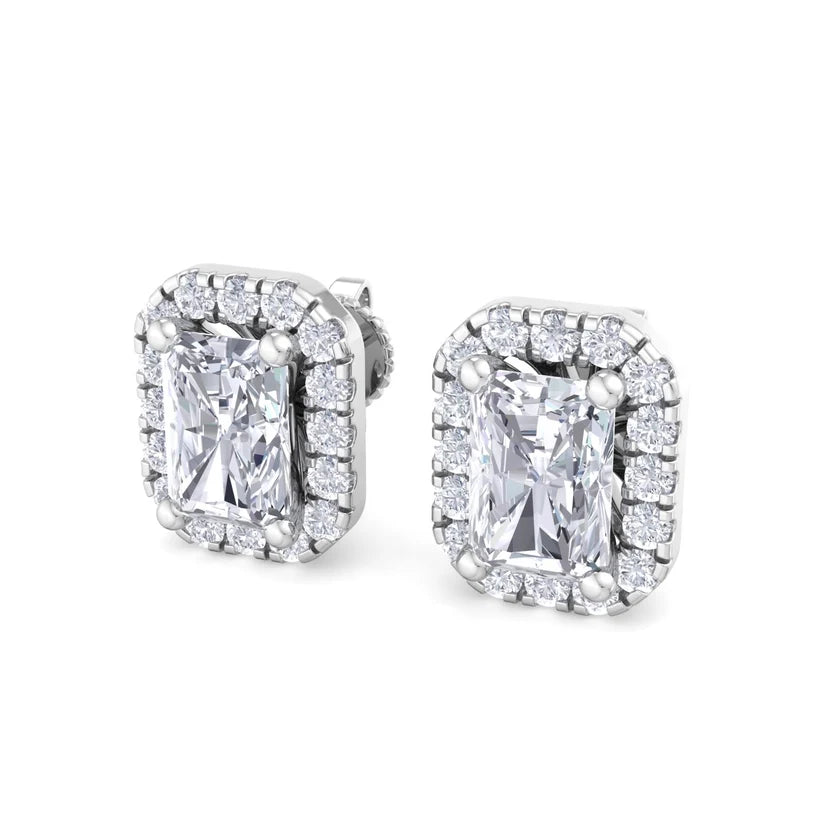 Radiant-Cut Diamond Halo Stud Earrings in Gold
