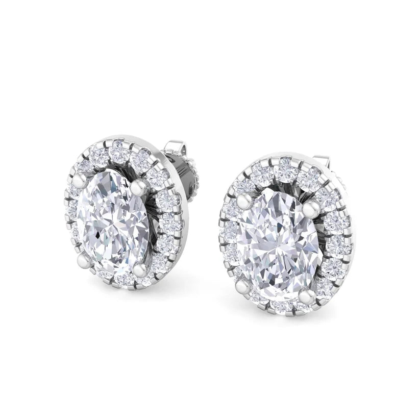 Celeste Oval-Cut Diamond Halo Stud Earrings
