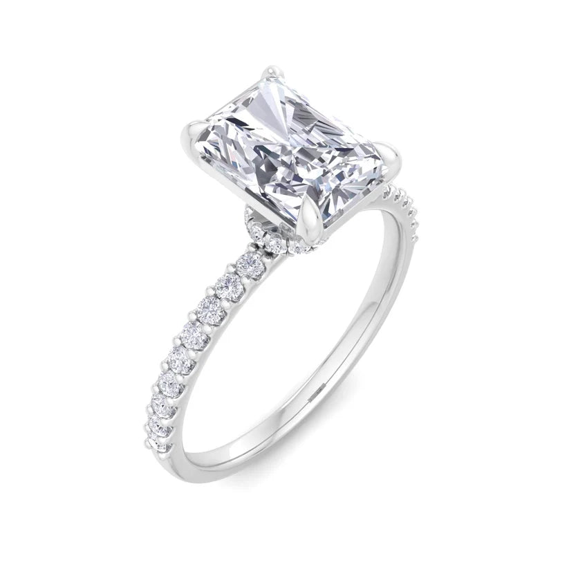 Radiant Cut Diamond Solitaire Engagement Ring with Pavé Band in Yellow Gold